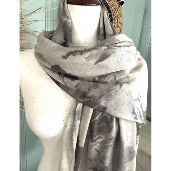 Pauw Amsterdam Wool Cashmere Blend Scarf Gray Cream Abstract Oversized Wrap - Picture 9 of 10